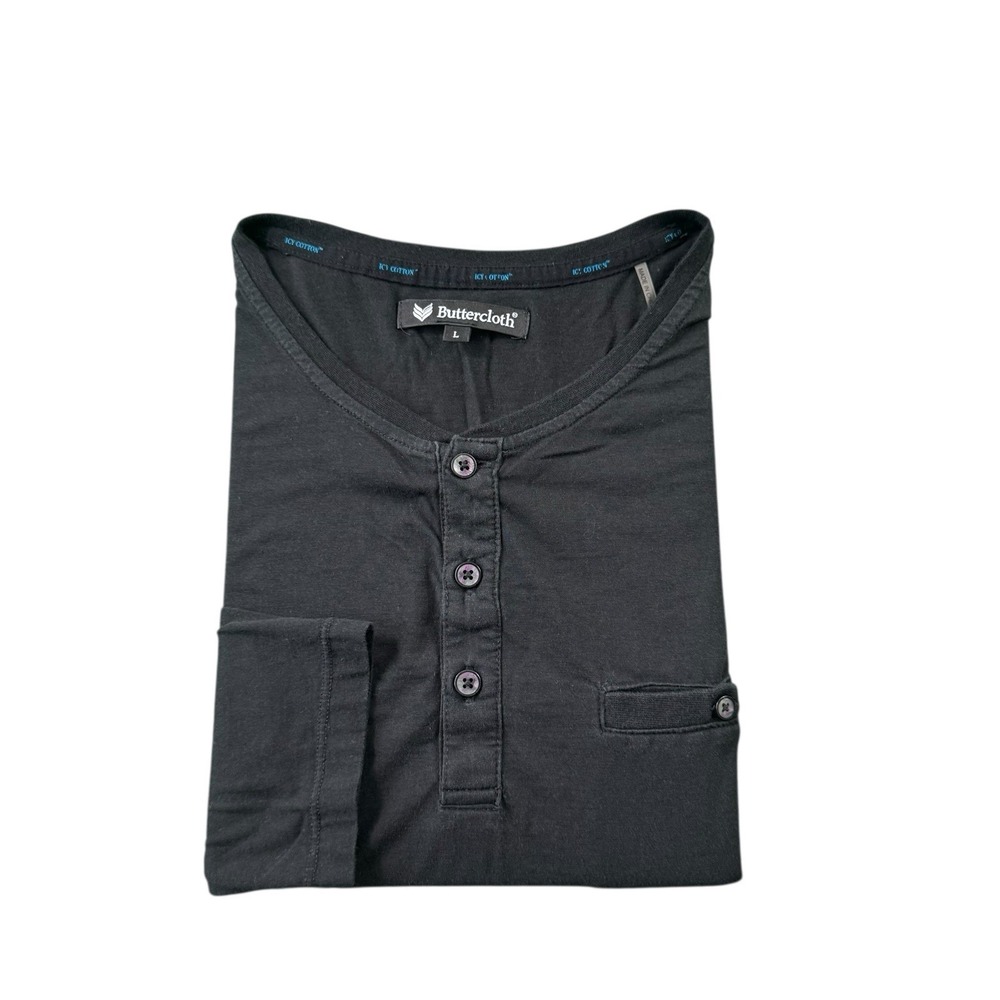 Buttercloth Black Henley Driver Pocket Men's L/S Shirt Size‎ Large